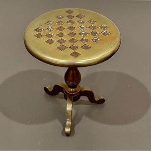 Vintage Brass Queen Anne Candle stand  candle refector tripod chess‎ table 4.25”